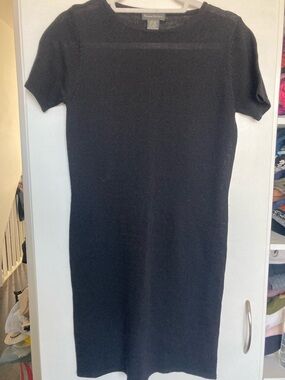 Vintage Banana Republic Black Short-Sleeve Knit Midi Dress size S